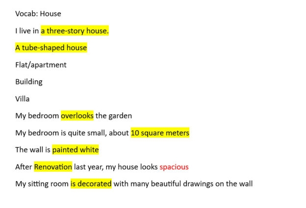 Vocab speaking: house