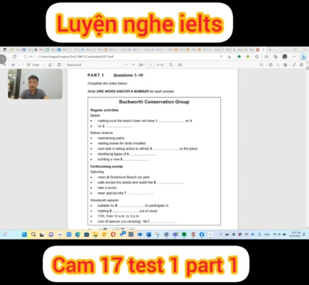 Chữa đề  ielts listening  cam 17 test 1 part 1